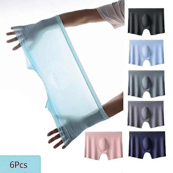 [LCS]6 stk. Herreunderbukser, Herre Ice Silk Boxers Sømløse Sexede Underbukser, Mand Ultratynde Åndbare Boxershorts, Mandlige Underbukser Fås i Flere 