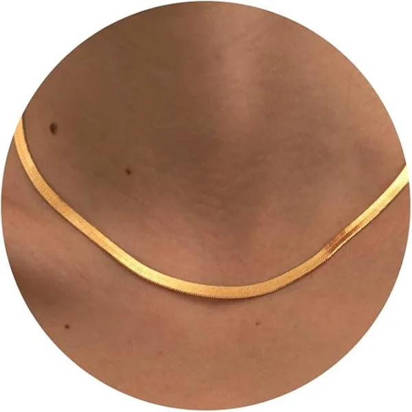 14K Guld/Silverpläterad Ormkedja Halsband Fiskbenshalsband Guld Choker Halsband för Kvinnor Presenter Smycken 1,5/3/5MM(B) 14"/16"(L)