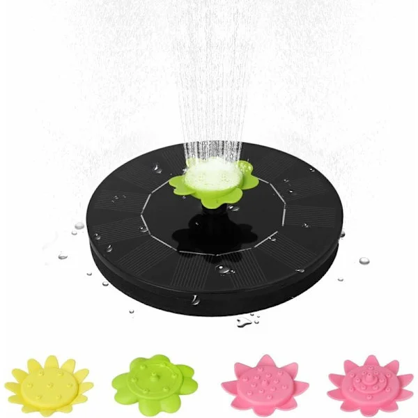 Solcellsfontän utomhus 6V 1W solcellsdammpump med 5 munstycken utomhusfontän fristående borstlös vattenpump för pool damm trädgård uteplats (130A)