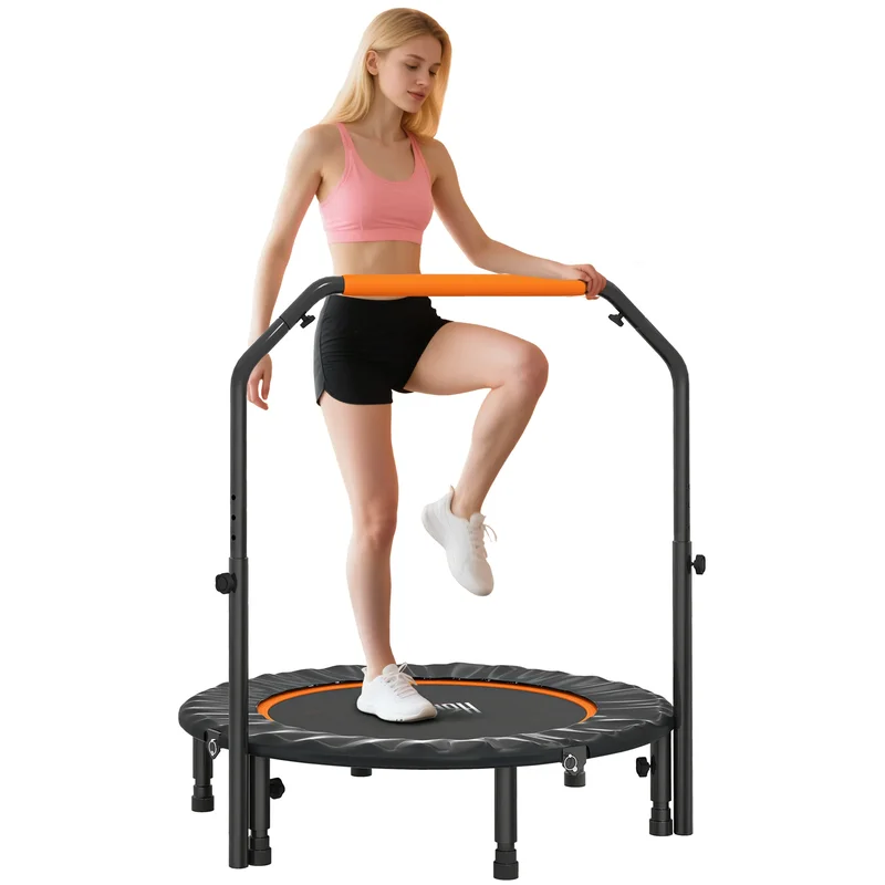 AliExpress - HOMCOM Trampoline de fitness gymnastique trampoline adulte avec poignée réglable, pliable, 6 pieds, 28 ressorts Ø 102 cm, noir orange
