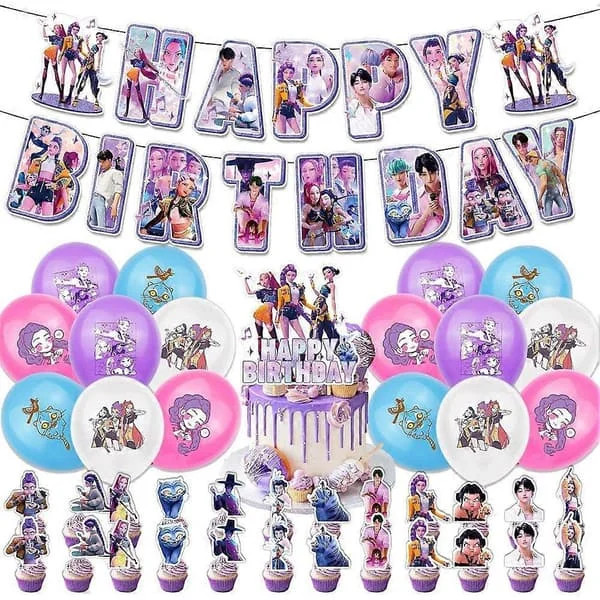 Kpop Demon Hunters Bursdagstema Festdekorasjoner Banner Kake Ballonger Festrekvisita Sett for Barn (LGL)