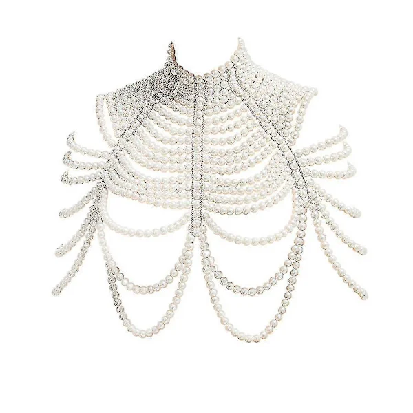 Women's Pearl Necklace Shawl Body Chain Sexy Pearl Collar Shoulder Pearl Bra Top Sweater Chain Wedding Dress Body Jewelry