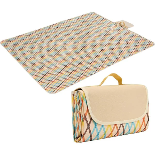 Picnic Tæppe Vandtæt - CM Strandtæppe med Håndtag - Sandfrit Vaskbart Foldbart Strandmåtte - Udendørs Tæppe til Have, Camping 150*150cm