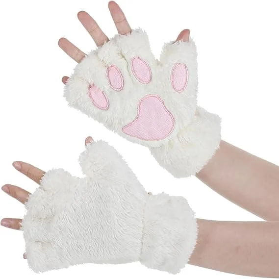 Katt tass fingerlösa handskar, söta björntass plyschhandskar, bedårande katt tass handskar, mjuka och varma fingerlösa handskar för vintern, rollspel.