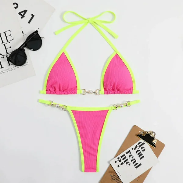 Sexy Todelt Bikini Sett Dame Tilfeldig Trykk Bikini Sett Push-Up Badedrakt Sandstrand Badetøy Rose M-max