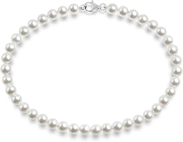 Sterling Sølv Rund Hvid Simuleret Skal Perle Halskæde Strand | Perle Choker Halskæde | Smykker til Kvinder