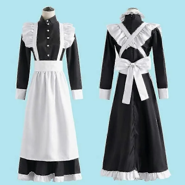 Klassisk Maid Cosplay Outfit Sød Lang Kjole Cosplay Kostume Britisk Stil Cafe Maid Kjole