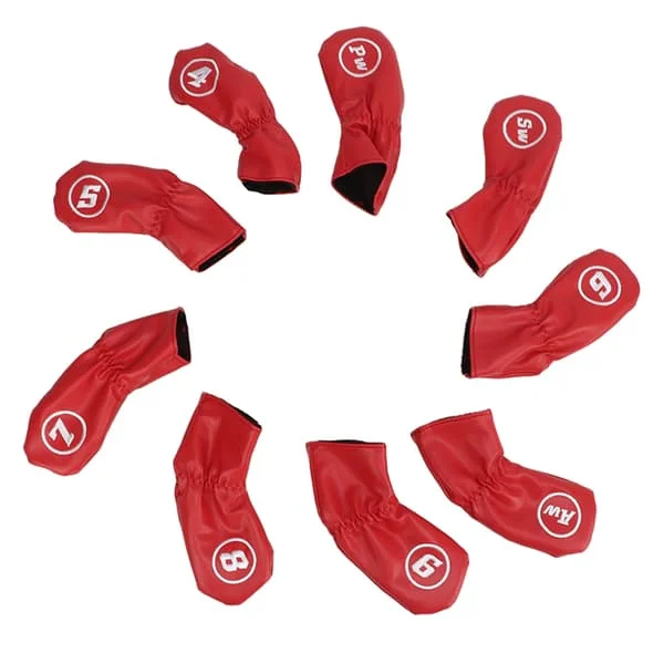 9st Golf Iron Head Covers PU Vattentät Golf Club Headcovers för högervänsterhänta golfspelare Röd