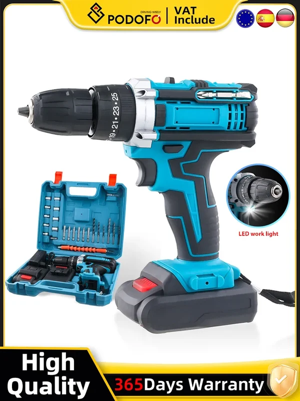 AliExpress - 21V Cordless Brush Drill Driver with Impact Function Rotary Hammer 2-Speed Hammer Drill Electric Screwdriver Set With 2 Battery