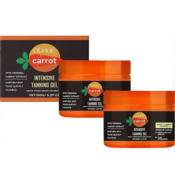 Carroten Intensive Tanning Gel, omedelbar solbränna-förstärkare, snabbar upp solbrännan, vattenresistent morotsextrakt, vitamin A E (2 st)