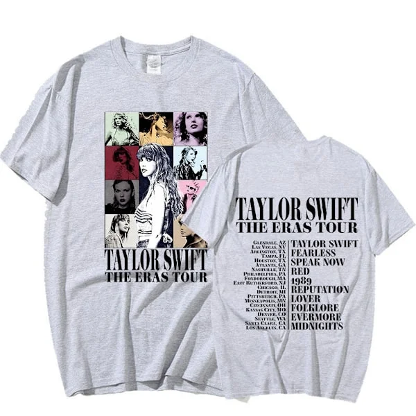 Taylor Swift The Eras Tour Internasjonal Herre Dame Kortarmet T-skjorte Rund Hals Trykket Grå Grey