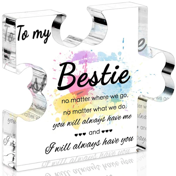 Bestie Gaver til Kvinder, Fødselsdagsgaver til Veninder - Akryl Puslespilsbrik Plade 8,5x7x1 cm, Gave til Venner, Arbejds Besties Gave