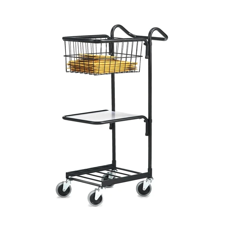 Plukvogn COMPACT, 1 hylde, 1 kurv, sort