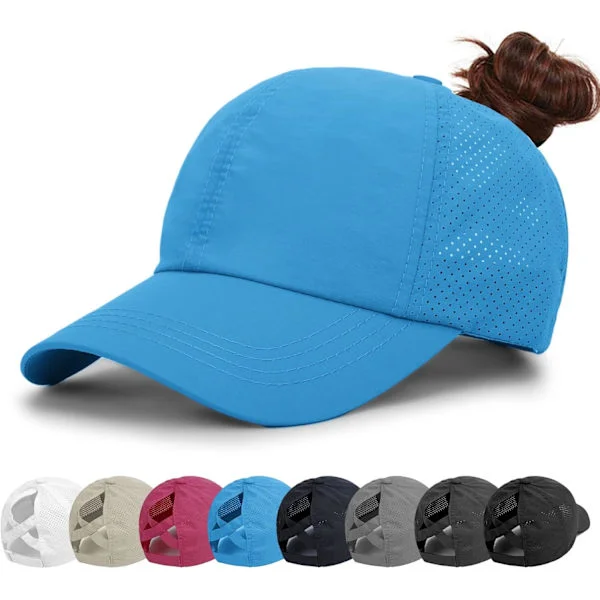 Baseballcaps for kvinner - Ponytail Solhatt Hurtigtørkende Løpecaps Golfcaps for kvinner Kryssjusterbare Truckercaps for kvinner Jenter Blu[BT]