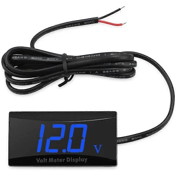 Bil DC 12V Digital Voltmeter LED Voltmeter Vanntett Støtsikker DC 12V Spenningsmåler Voltmeter for Motorsykkel og Bil Spenningsmåler Voltmeter (Blå L