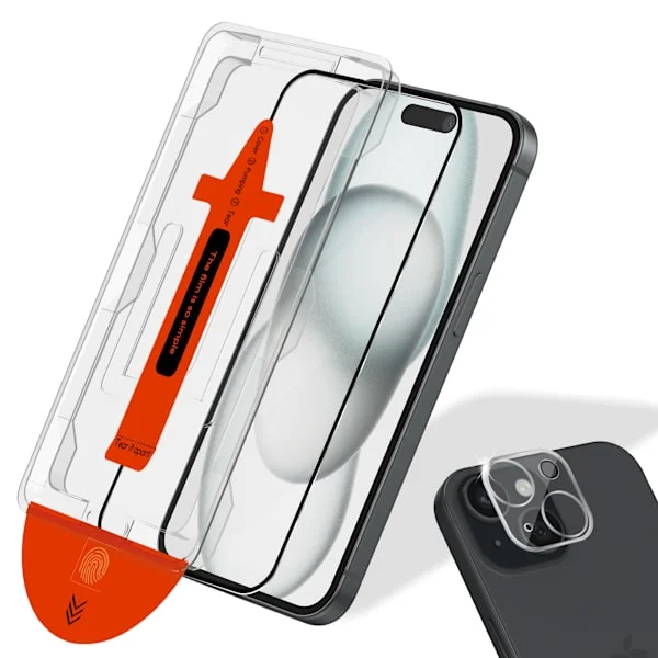 1-Pack Iphone 15 Skärmskydd & 1-Pack linsskydd - Härdat Glas | [Automatisk Installation] - Bubbelfritt