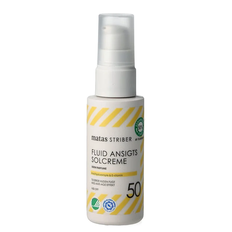 Spar 25% • Køb 2, Matas Striber Fluid Ansigtssolcreme SPF 50 Uden Parfume 50 ml, Hudpleje, Solcreme, Solcreme Til Ansigtet