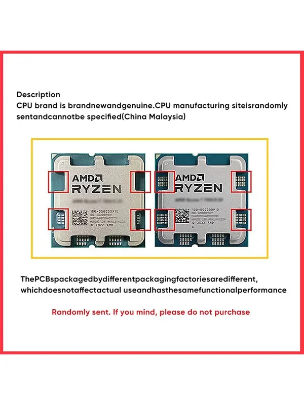 AliExpress - Processeur AMD Ryzen 5 7500F, 5,0 GHz, 6 cœurs, 12 threads, 32 Mo de cache de jeu, 65 W, R5 7500F, socket AM5, DDR5 5200 MHz, 5 nm, sans 