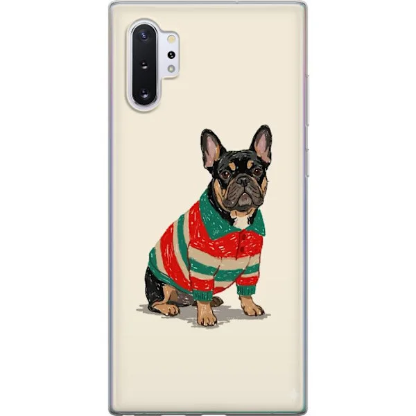 Kompatibelt Mobildeksel til Samsung Galaxy Note10+ Søt bulldog i rød og grønn stripete genser med tegneseriestil og sjarmerende hundemotiv