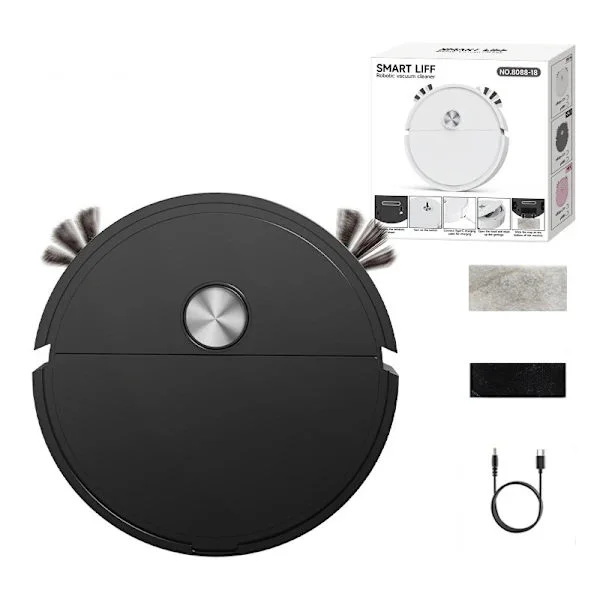 Rechargeable Mini Robot Vacuum Cleaner with Mop, Compact Floor Cleaning Machine Black