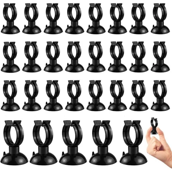 30-pack sugkoppsklämmor för akvarium. Miljövänliga PVC-klämmor för vattenvärmare, termometrar och vattenslangar (svart)