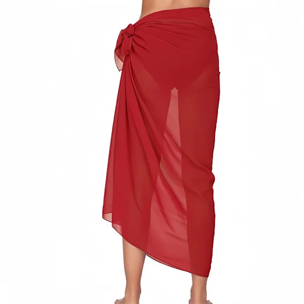Gjennomsiktig Chiffon Sarong Cardigan Strandovertrekk for Badetøy, Lett Kort Knyte-Midje Skjørt for Kvinner Sommer Bassengklær