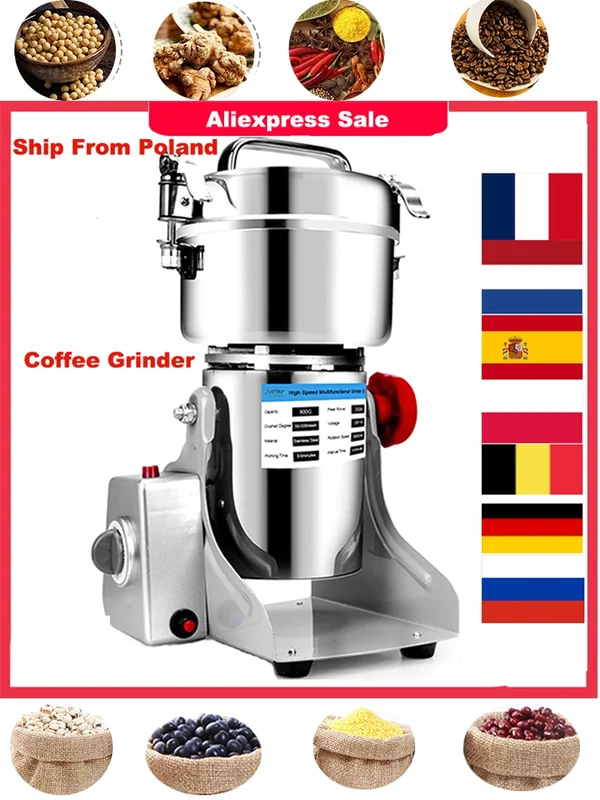 AliExpress - Pièces gratuites grande capacité 800G 3000W broyeur d'herbes Machine à café Grain épices moulin médecine blé mélangeur aliments secs 