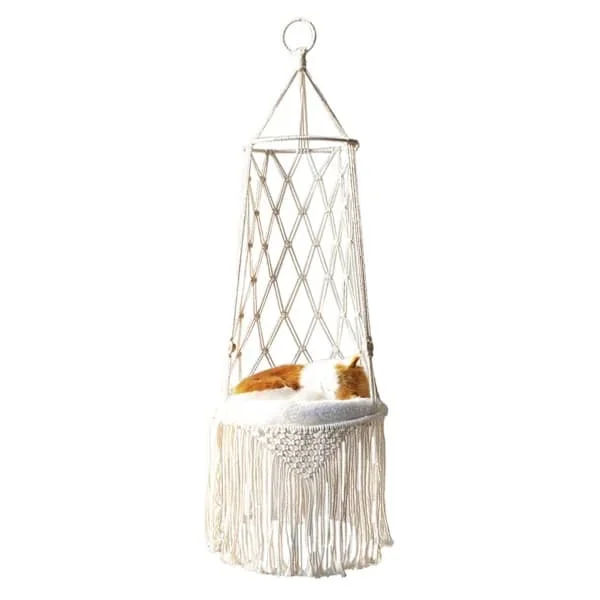 Cat Bed, Macrame Hanging Pet Bed, Woven Ceiling Hanging Cat Swing, Pet Gifts, Swing, Bed Cat Macrame Swing With Tassels