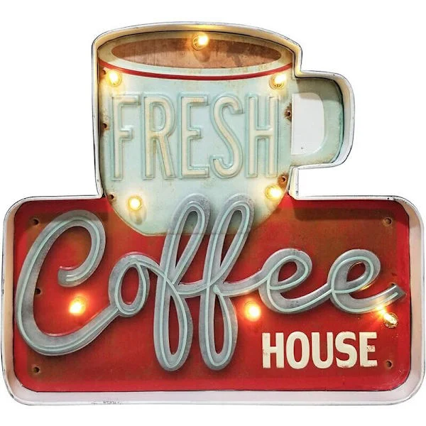 Light Signs Cafe Wall Decorations, Metal Vintage Handmade Embossed Tin Decor, Industrial Style Wall Hanging Sign, for Home, Bar, Kitchen (Fresh)
