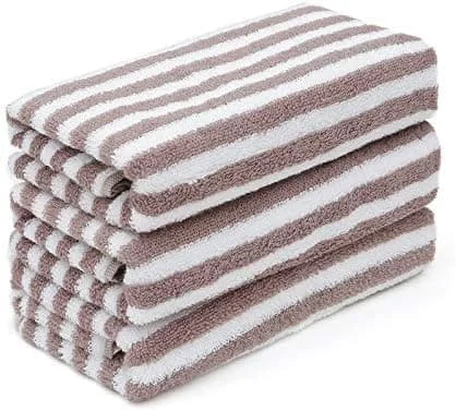 Supermyke Thanksgiving Håndklær Bomullsstripete Håndklær med Hengeløkke Høyabsorberende Håndkle for Bad 34*74CM (Brun) Sett med 3