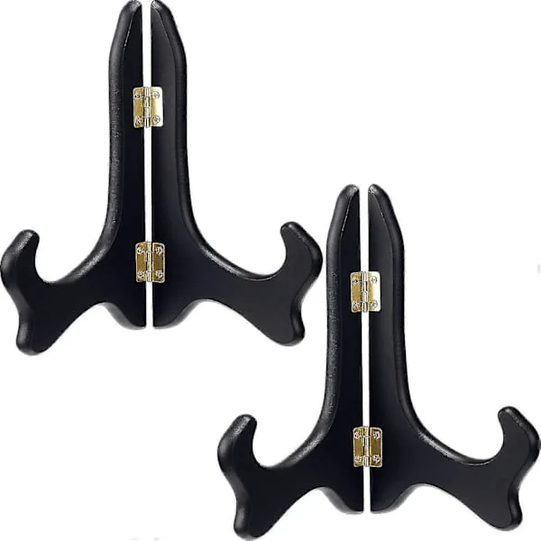 2-pack Black Wooden Display Stands Plate Holders Easels (20 cm)(4-d-1)