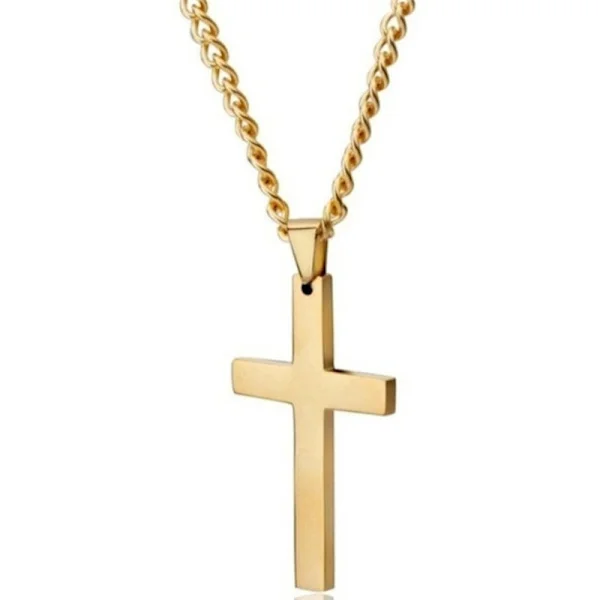 Men's Necklace with Cross Pendant - Gold Men's Necklace 50 cm (Gold Cross) in Stainless Steel - Handmade Link - Birthday Gift for Him