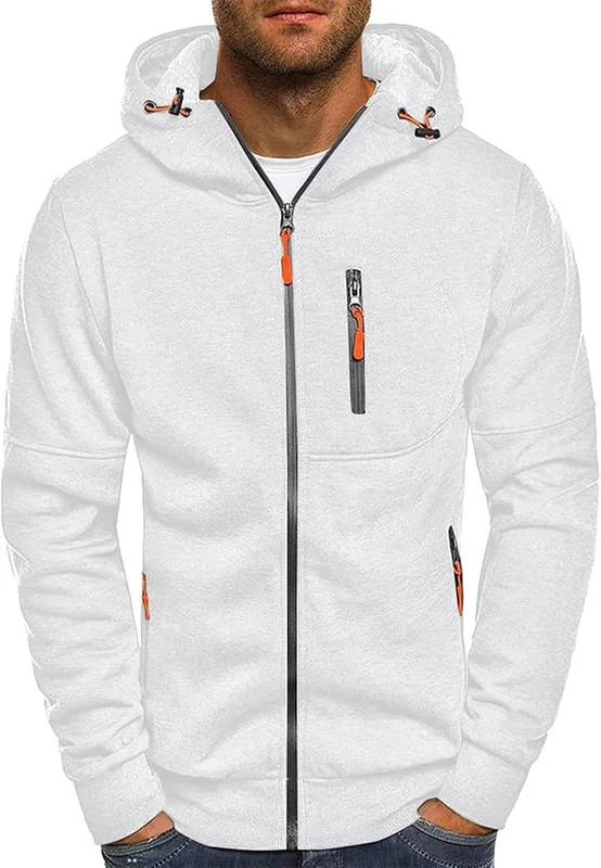 【NX】Luvtröja för män, sweatshirt med dragkedja, lätta jackor 2 vit