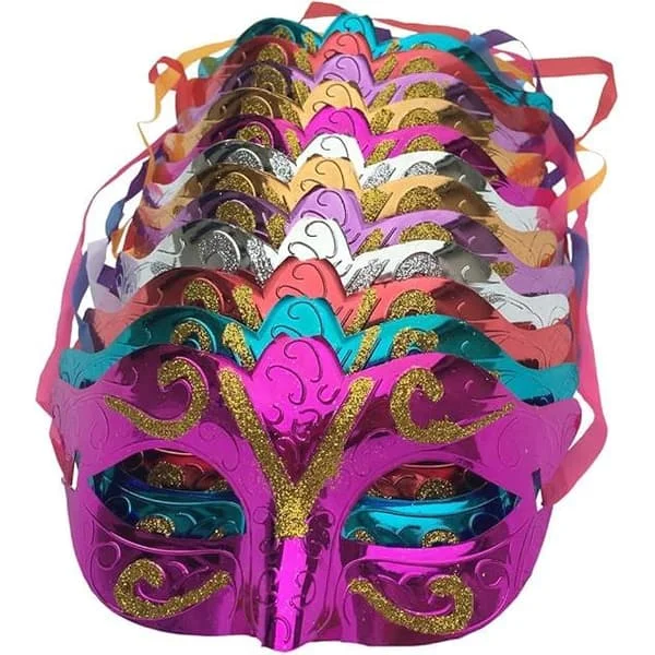 12-pack Guldpläterade Glitter Festmasker, Bröllopstillbehör, Karnevalsmasker och Maskerader