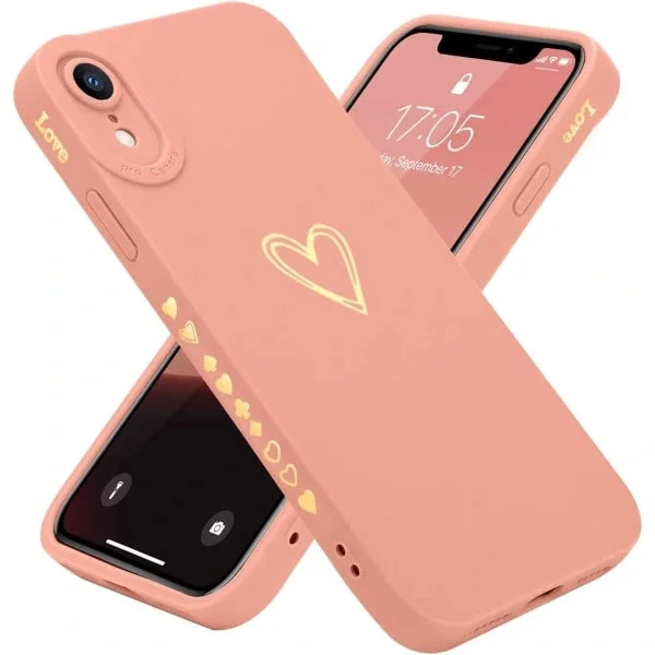 Kompatibel med iPhone Xr-deksel 6,1 tommer for kvinner, jenter, søt luksuriøs kjærlighetshjerte [Myk anti-ripe full kameralinsebeskyttelse]-rosa