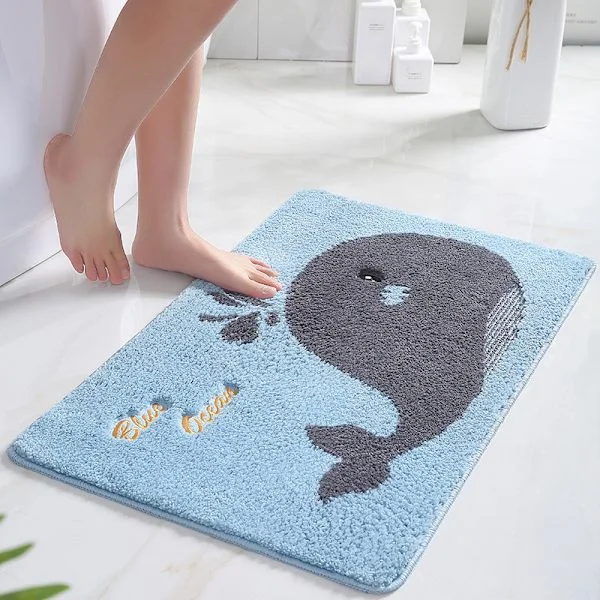 Havsvalar - Baderomsmatte, sklisikker absorberende baderomsmatte, myk og hudvennlig baderomsmatte, vaskbar baderomsmatte, 48x78cm