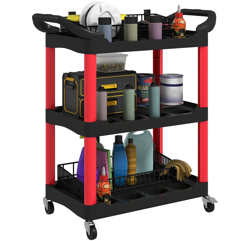 AliExpress - HOMCOM Chariot d'atelier servante atelier chariot à outil à 3 niveaux avec poignée latérale, desserte atelier pour garage, entre