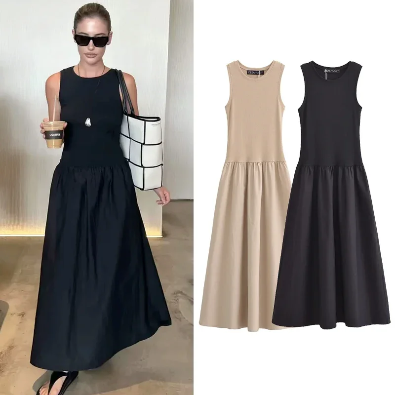 AliExpress - HXAO Damen Schwarze Lange Kleider 2025, Frühling, ärmellos, elegante Kleider, modisch, lässig, Vintage, Party, Khaki-Kleider, Vestidos