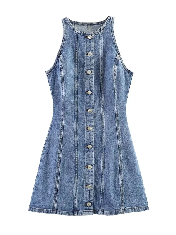 AliExpress - Neues modisches ärmelloses Mini-Jeanskleid für Damen im europäischen und amerikanischen Stil, einfarbig, 2026