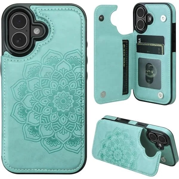 Til iPhone 17 Pro etui med kortholder, blomstermagnetknapper beskyttende pung etui til kvinder til iPhone 17 Pro, grøn g grøn iPhone 17 Pro