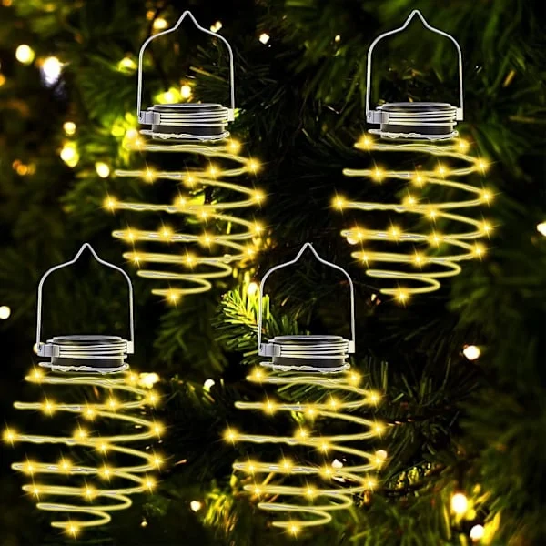Aurinkokennolyhty ulkokäyttöön puutarhaan, 4 kappaletta 80 LED-aurinkokierrelamppua, metallinen aurinkokennovalo, riippuva aurinkokennolyhty, 