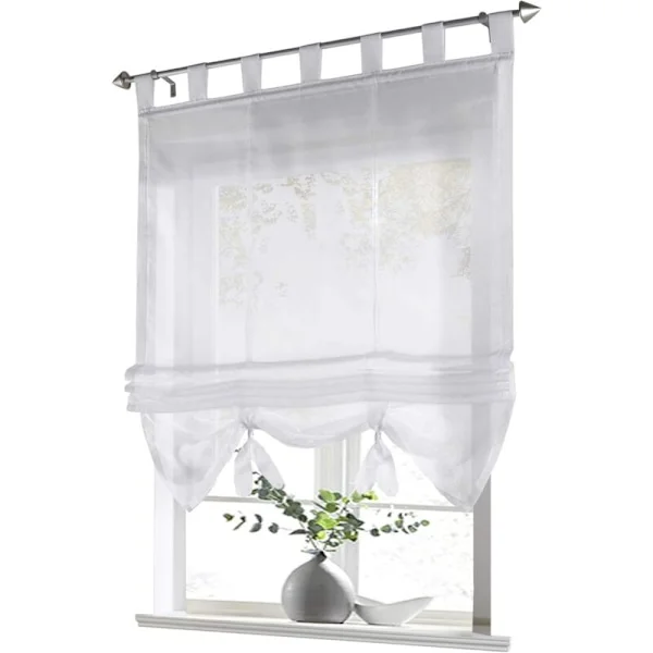 1-delt romersk gardin med løkker, gardiner, kjøkken, transparent, romersk gardin, gardiner, moderne voile (hvit, BxH 60 x 155 cm)