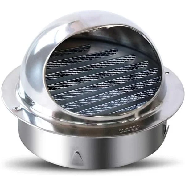 Kuleformet rist - 100 mm ventilasjonsrist - Runde lameller - Myggnetting avtrekksrist - Ventilasjon garasje kjøkken bad veggventilator