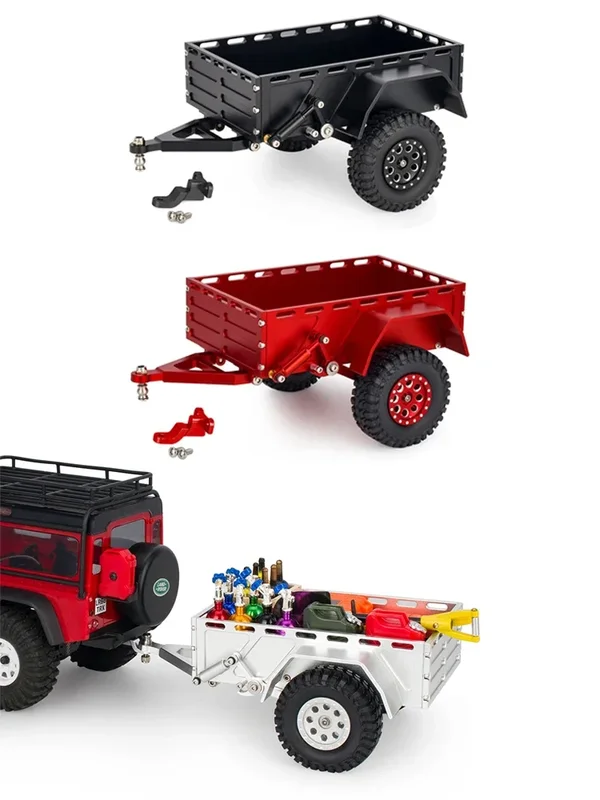AliExpress - RC-Crawler-Anhänger aus Aluminium, CNC-gefräster Mehrzweckanhänger mit Kugelkopfkupplung, kompatibel mit 1/18 RC Crawler TRX4M SCX24 