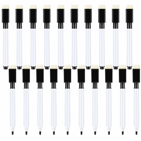 20 små whiteboard tusser - sorte whiteboard tusser med viskelæder, fin spids, whiteboard tusser til børn (sort)