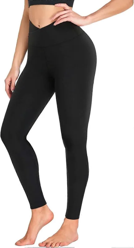 Sorte leggings til kvinder Bløde, højtaljede leggings med mavekontrol til sport, træning, fitness, løb, yogabukser, M