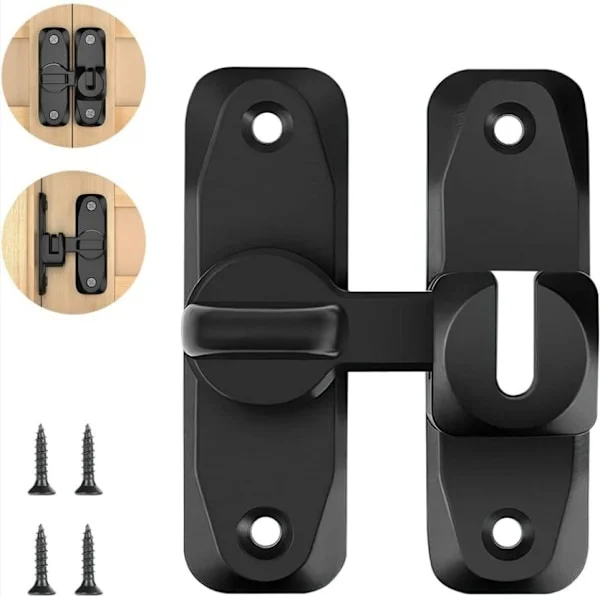Svart dörrlås, skjutdörrstopp, 90° vippdörrkrok, fönsterlås stöldskyddsspänne låsbult, för dörr, fönster (90/180 grader)