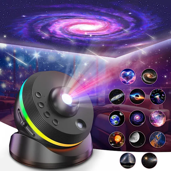 4K HD Galaxy Projektor 13-i-1 – Stjerneprojektor med Meteoreffekt, 360° Rotation & 13 Filmruller