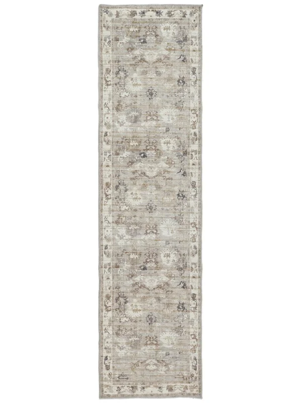 Tvättbar Blommig Olina Oriental Beige Gångmatta Liten Oeko-Tex