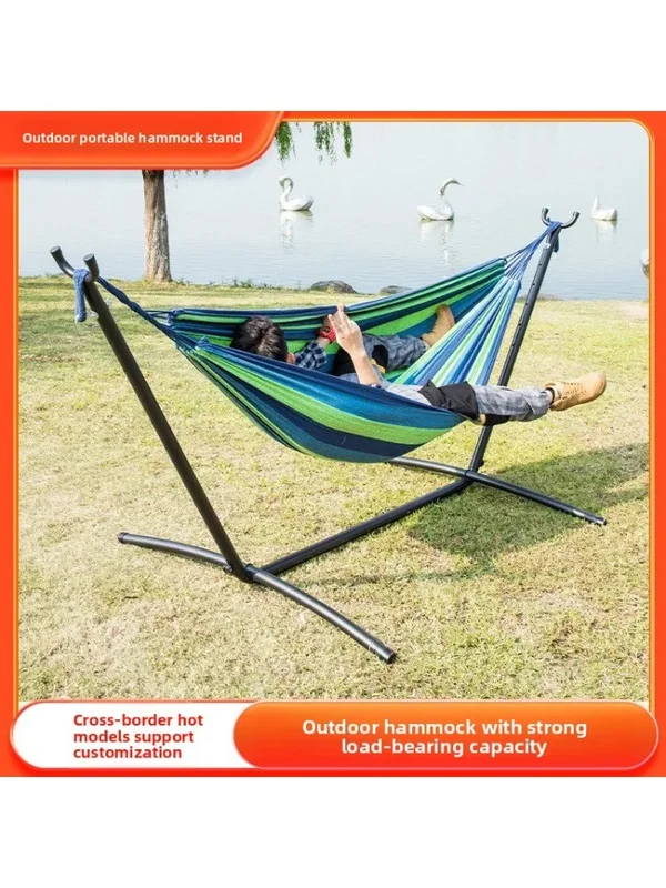 AliExpress - Hamac de loisirs d'extérieur, hamac de camping portable, hamac simple avec support, hamac en corde de coton anti-retournement avec 